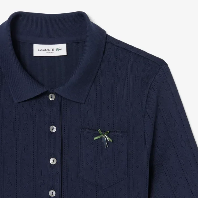 Polo da donna Slim Fit Pointelle con marchio L.12.12 Polo da donna Slim Fit Pointelle con marchio L.12.12