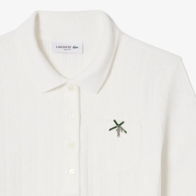 Polo da donna Slim Fit Pointelle con marchio L.12.12 Polo da donna Slim Fit Pointelle con marchio L.12.12