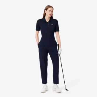 Polo da golf elasticizzata slim fit con protezione UV da donna