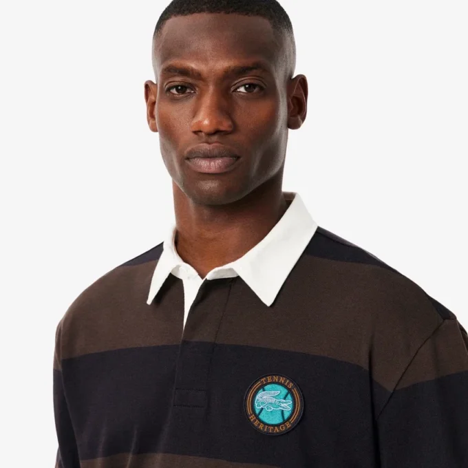 Polo da rugby a righe da uomo con vestibilità comoda Polo da rugby a righe da uomo con vestibilità comoda
