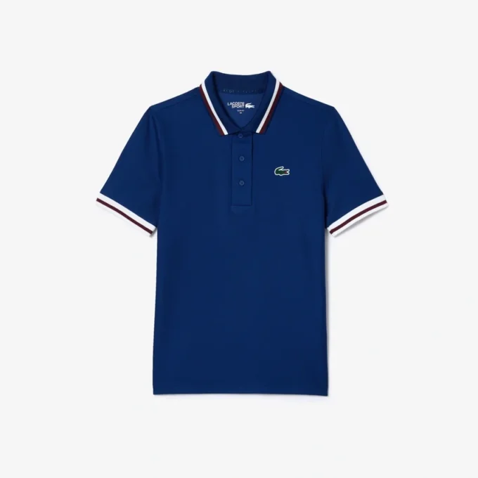 Polo da tennis da donna con colletto a righe e protezione UV Polo da tennis da donna con colletto a righe e protezione UV