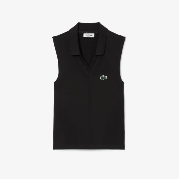 Polo da tennis da donna senza maniche in maglia elasticizzata Polo da tennis da donna senza maniche in maglia elasticizzata