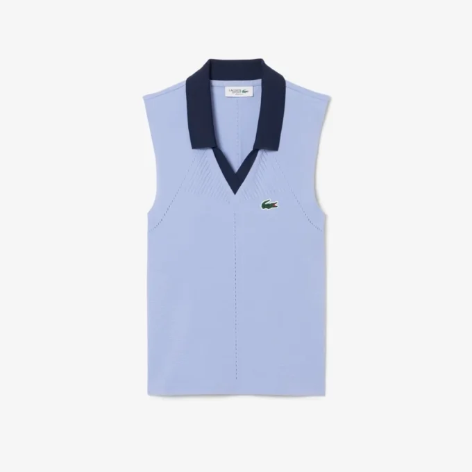 Polo da tennis da donna senza maniche in maglia elasticizzata Polo da tennis da donna senza maniche in maglia elasticizzata