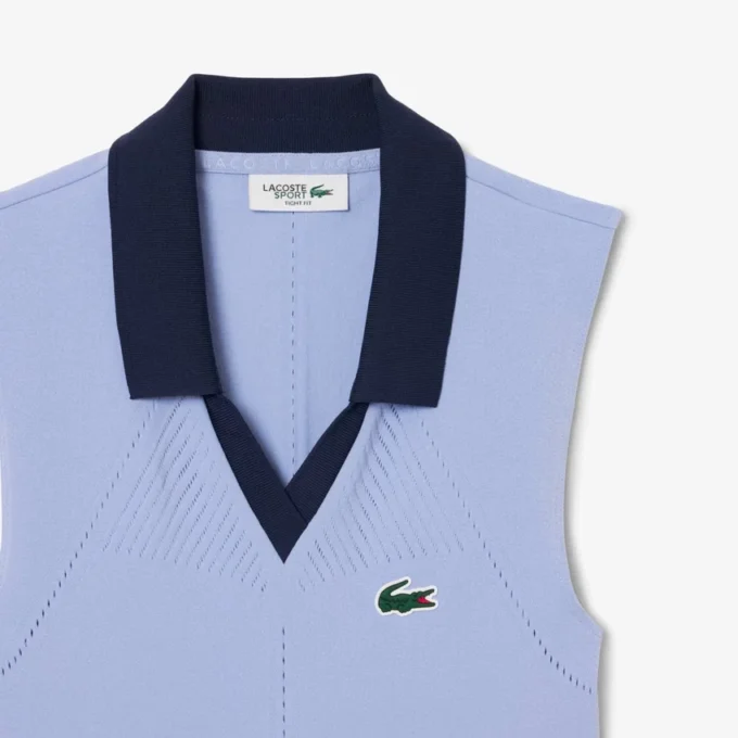 Polo da tennis da donna senza maniche in maglia elasticizzata Polo da tennis da donna senza maniche in maglia elasticizzata