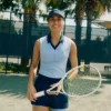 Polo da tennis da donna senza maniche in maglia elasticizzata Polo da tennis da donna senza maniche in maglia elasticizzata