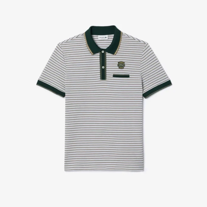 Polo da uomo a righe in mini piqué, vestibilità regolare Polo da uomo a righe in mini piqué, vestibilità regolare