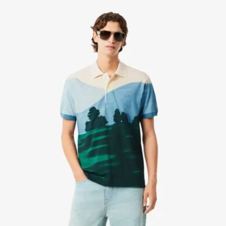 Polo da uomo in petit piqué stampato, vestibilità classica