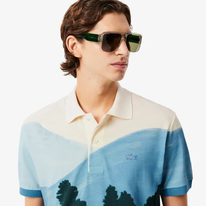 Polo da uomo in petit piqué stampato, vestibilità classica Polo da uomo in petit piqué stampato, vestibilità classica