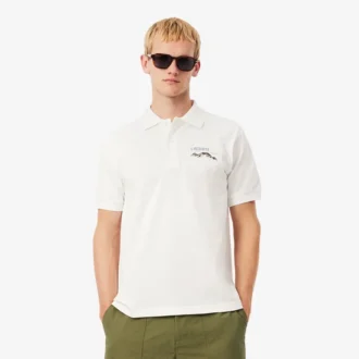 Polo da uomo in piqué con motivo ricamato e vestibilità classica