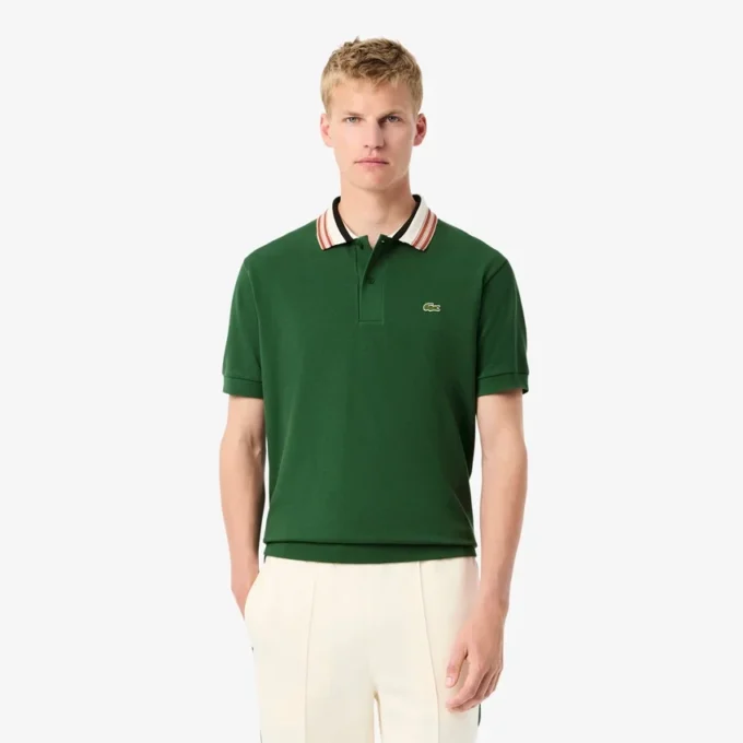 Polo da uomo Made in France con colletto a righe e vestibilità classica Polo da uomo Made in France con colletto a righe e vestibilità classica
