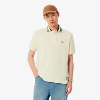 Polo da uomo Made in France con colletto a righe e vestibilità classica