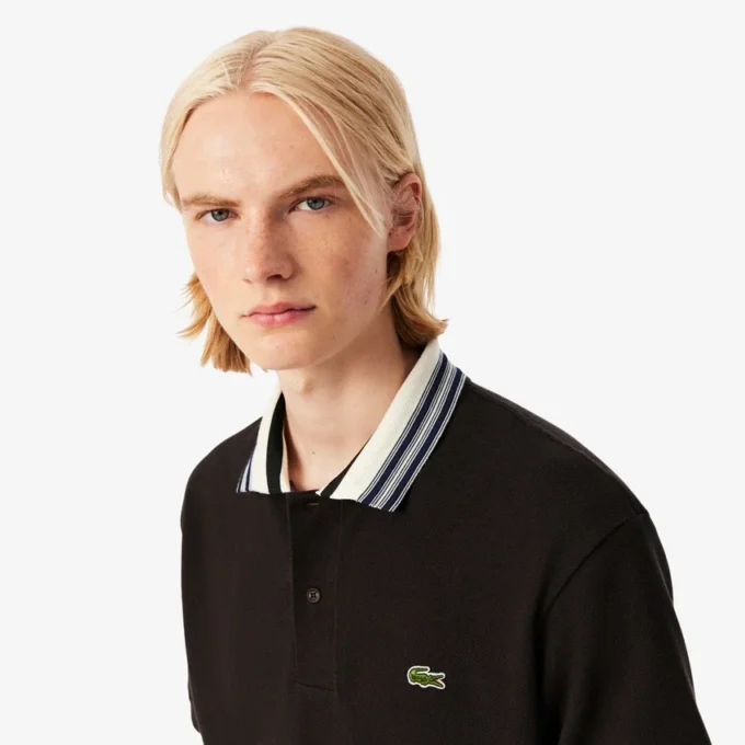 Polo da uomo Made in France con colletto a righe e vestibilità classica Polo da uomo Made in France con colletto a righe e vestibilità classica