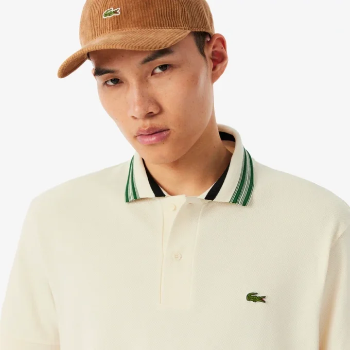Polo da uomo Made in France con colletto a righe e vestibilità classica Polo da uomo Made in France con colletto a righe e vestibilità classica