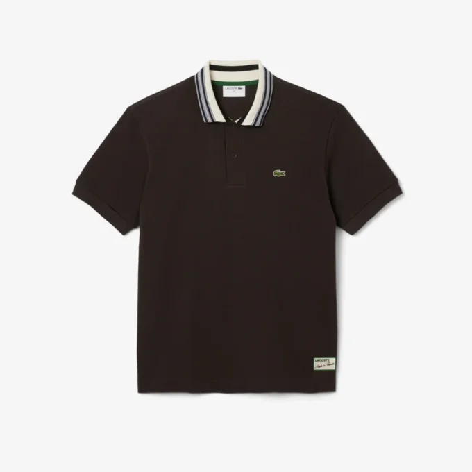 Polo da uomo Made in France con colletto a righe e vestibilità classica Polo da uomo Made in France con colletto a righe e vestibilità classica