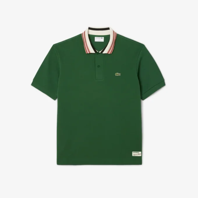 Polo da uomo Made in France con colletto a righe e vestibilità classica Polo da uomo Made in France con colletto a righe e vestibilità classica