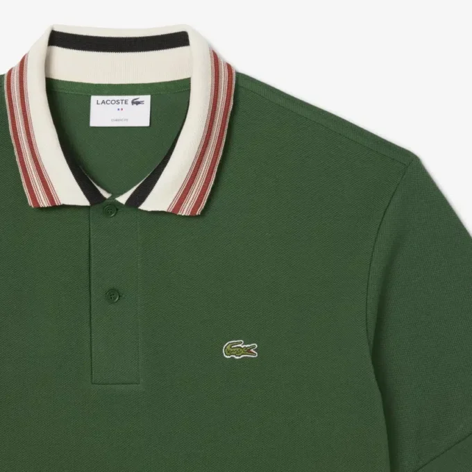 Polo da uomo Made in France con colletto a righe e vestibilità classica Polo da uomo Made in France con colletto a righe e vestibilità classica