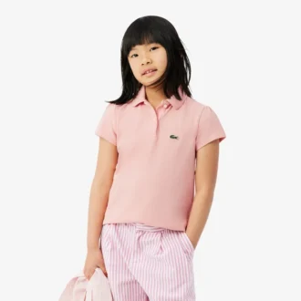 Polo in piqué con collo smerlato da bambina