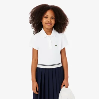 Polo in piqué con collo smerlato da bambina