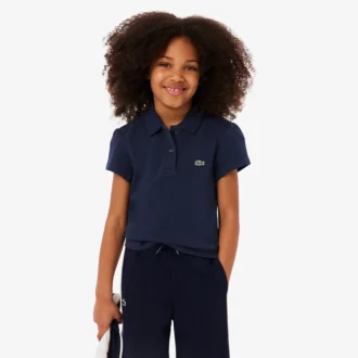 Polo in piqué con collo smerlato da bambina