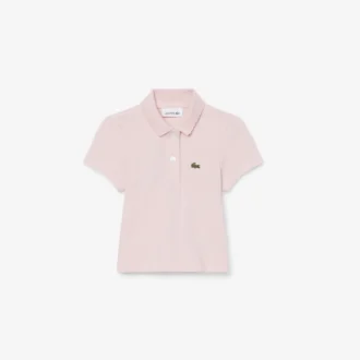 Polo in piqué con collo smerlato da bambina