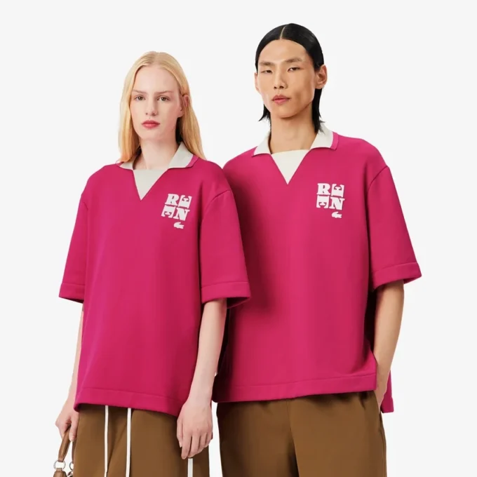 Polo oversize in raso con badge Runway