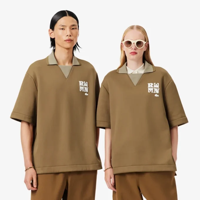 Polo oversize in raso con badge Runway