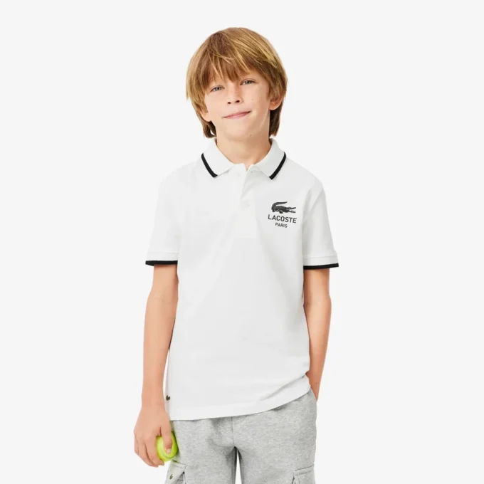 Polo Petit Piqua con colletto a righe da bambino Polo Petit Piqua con colletto a righe da bambino