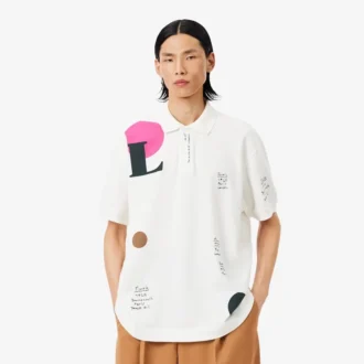Polo Runway in piqué con stampa grafica, vestibilità ampia