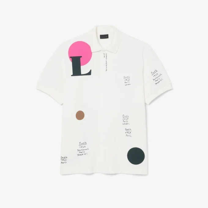 Polo Runway in piqué con stampa grafica, vestibilità ampia