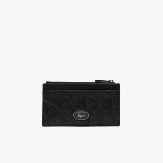 Portacarte in pelle con monogramma e chiusura a zip