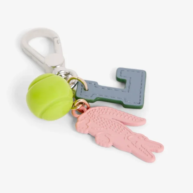 Portachiavi con ciondoli a forma di pallina da tennis e coccodrillo L Portachiavi con ciondoli a forma di pallina da tennis e coccodrillo L