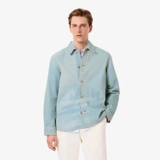 Sovracamicia da uomo in denim con motivo paesaggistico