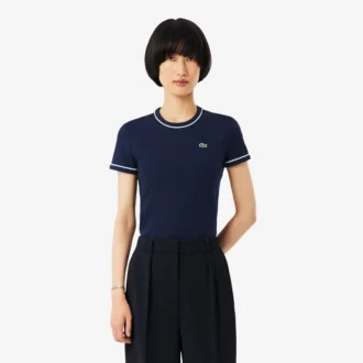 T-shirt da donna in jersey con bordi a contrasto