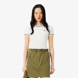 T-shirt da donna in jersey con bordi a contrasto