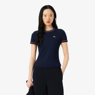 T-shirt da donna in jersey con bordi a contrasto T-shirt da donna in jersey con bordi a contrasto