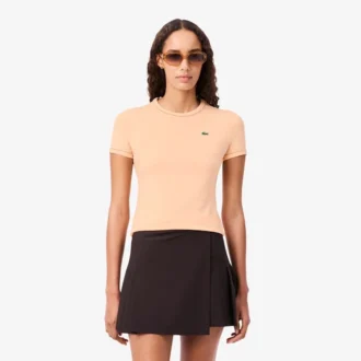 T-shirt da donna in jersey con bordi a contrasto