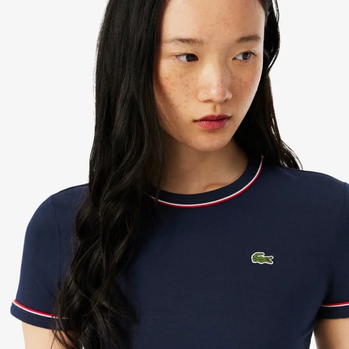 T-shirt da donna in jersey con bordi a contrasto