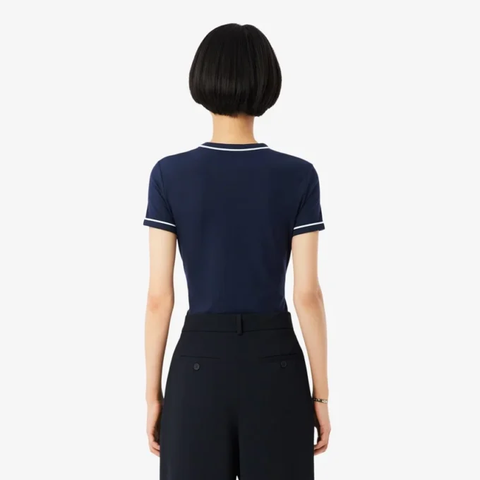 T-shirt da donna in jersey con bordi a contrasto T-shirt da donna in jersey con bordi a contrasto