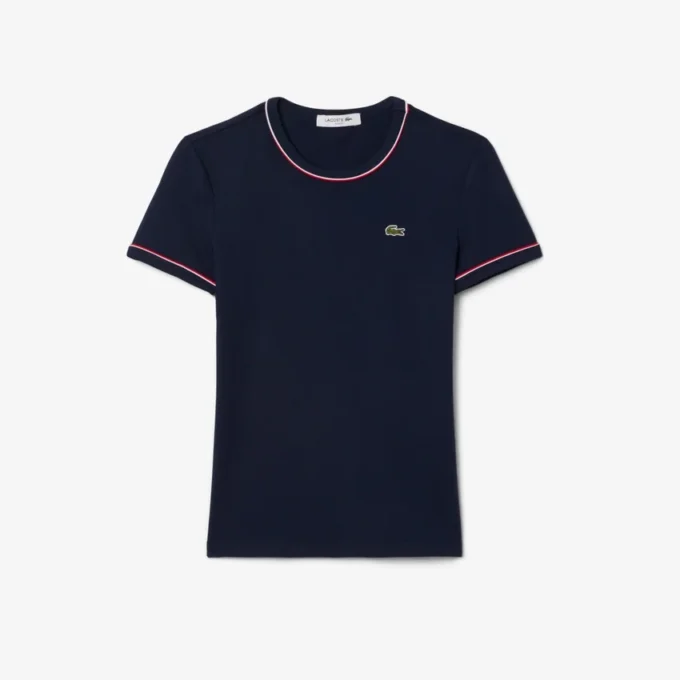 T-shirt da donna in jersey con bordi a contrasto