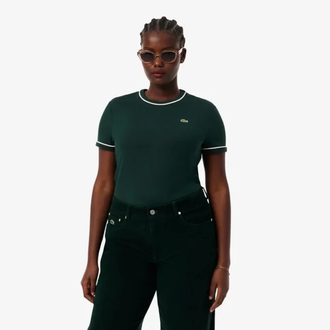 T-shirt da donna in jersey con bordi a contrasto T-shirt da donna in jersey con bordi a contrasto