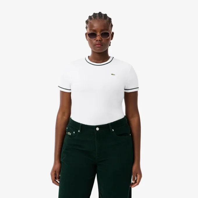 T-shirt da donna in jersey con bordi a contrasto T-shirt da donna in jersey con bordi a contrasto