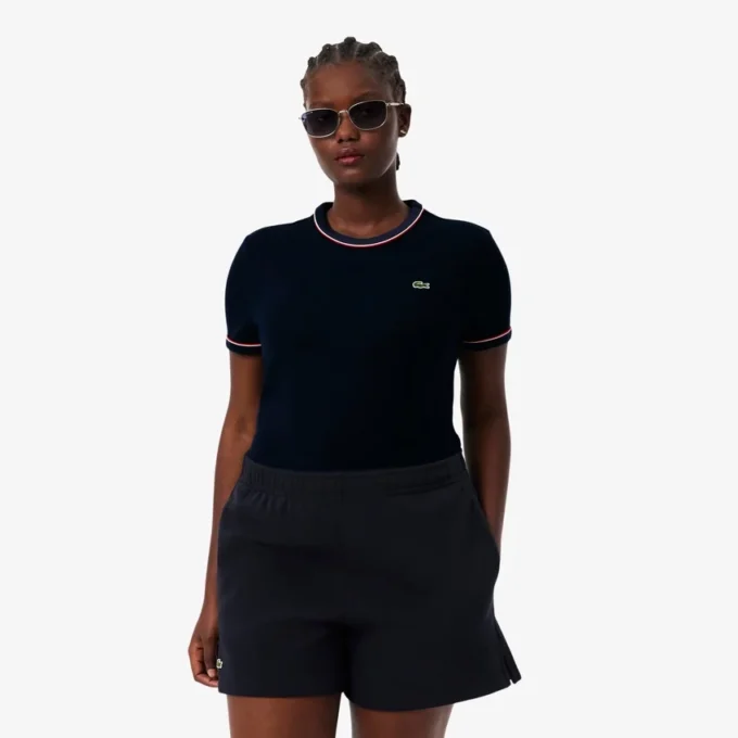 T-shirt da donna in jersey con bordi a contrasto