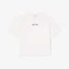 T-shirt da donna oversize in cotone con stampa pallina