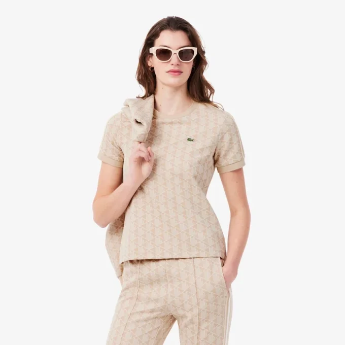 T-shirt da donna slim fit con monogramma T-shirt da donna slim fit con monogramma