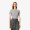 T-shirt da donna slim fit in cotone a costine T-shirt da donna slim fit in cotone a costine