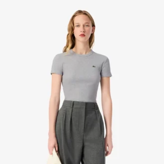 T-shirt da donna slim fit in cotone a costine