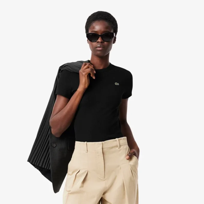 T-shirt da donna slim fit in cotone a costine