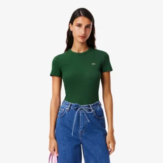 T-shirt da donna slim fit in cotone a costine