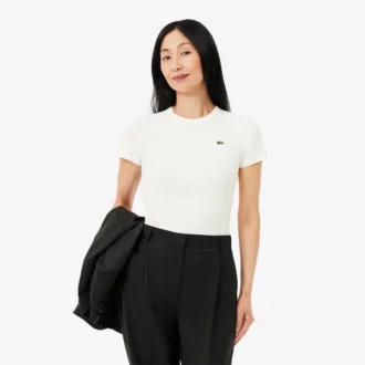 T-shirt da donna slim fit in cotone a costine T-shirt da donna slim fit in cotone a costine