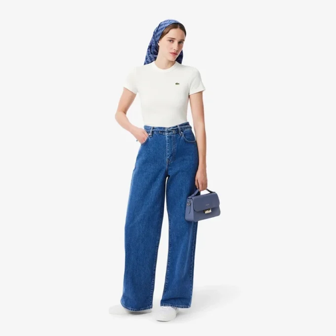 T-shirt da donna slim fit in cotone a costine